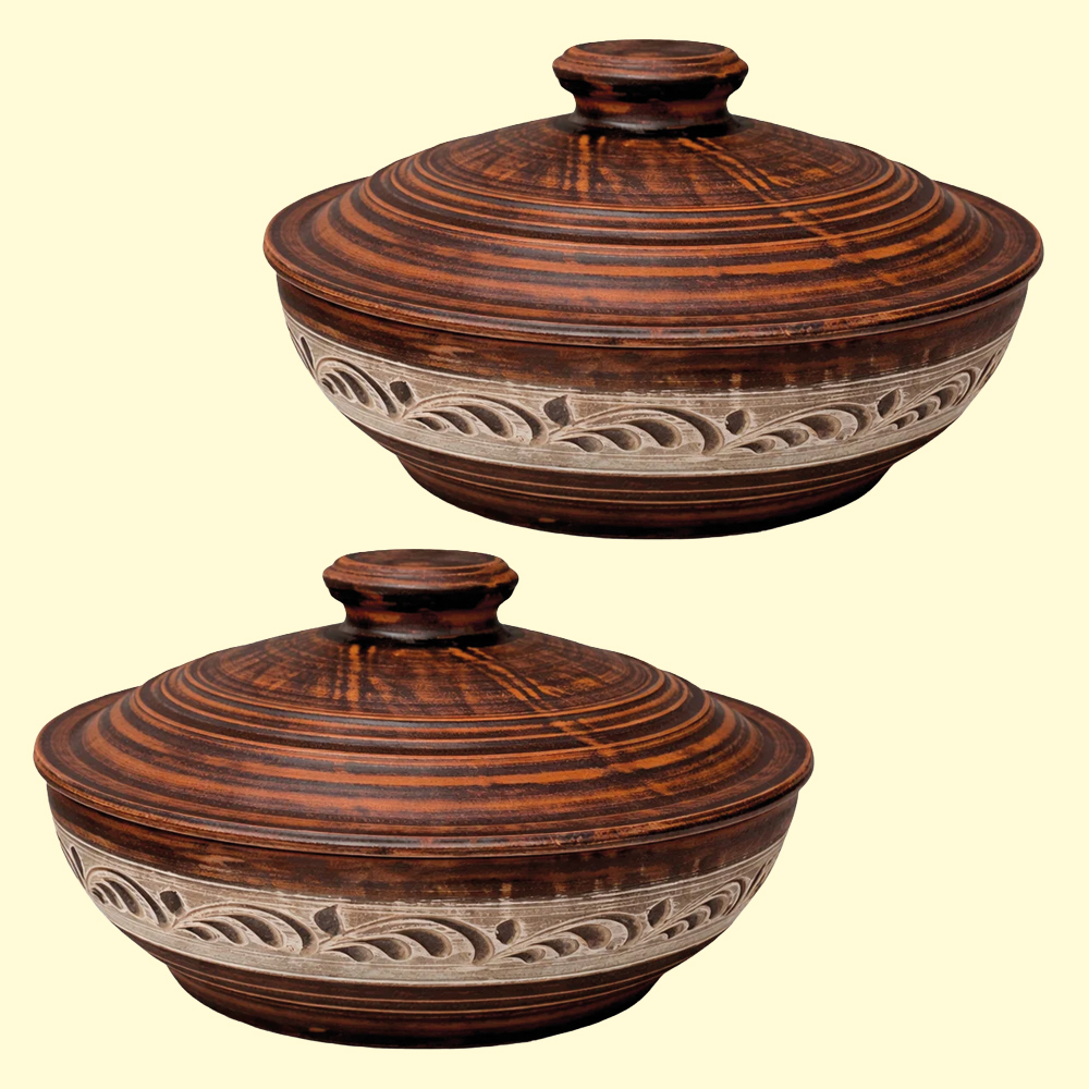 Haushalt : Töpfe aus Keramik : Keramik-Bräter 1,4 L mit Deckel, 2 Stück, Engobe, D‑220 mm, H‑130 mm, aus Naturton : Online Shop